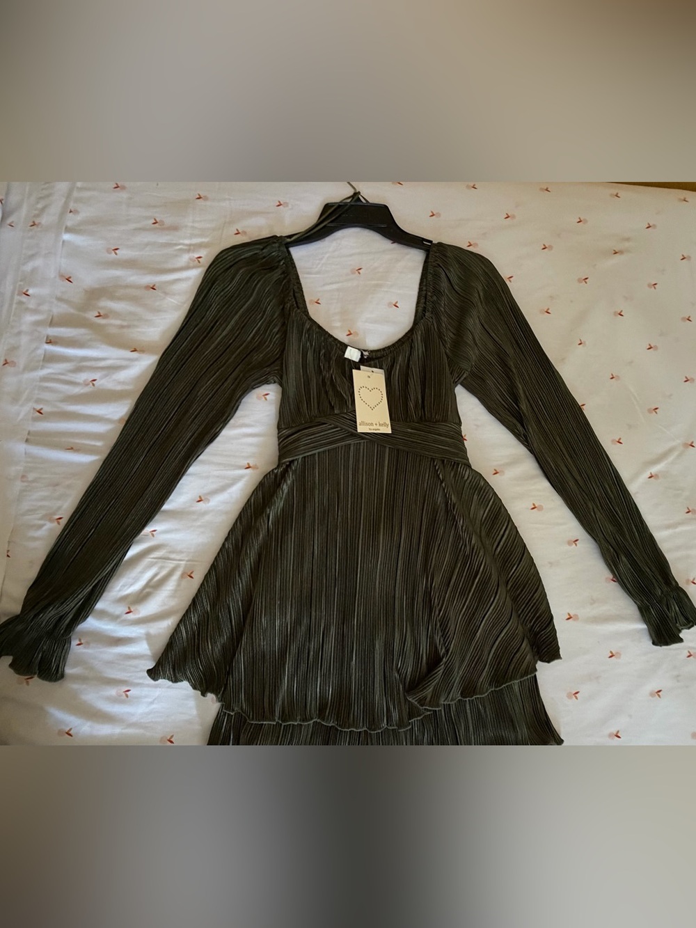 Olive Green Pleated Long Sleeve Romper